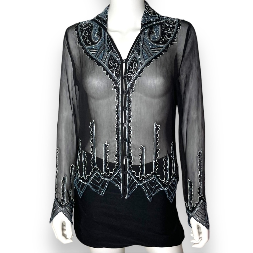 NWT Vintage For Joseph Sheer Embellished Silk Top